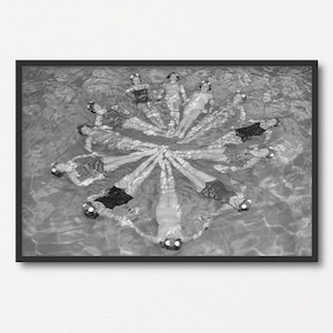 Women Synchronized Swimming in Pool, Vintage Black and White Photo Printable, Water Sports Lover Gift, Retro Holidays, Summer Photograph