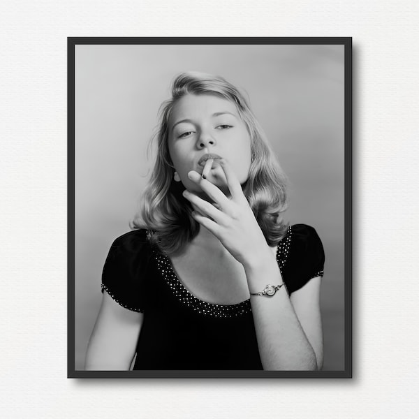 Blonde Woman Model with Cigarette, Black and White, Fashion Wall Art Photo Printable, Portrait Photography Print, Smoke Cigarette Poster