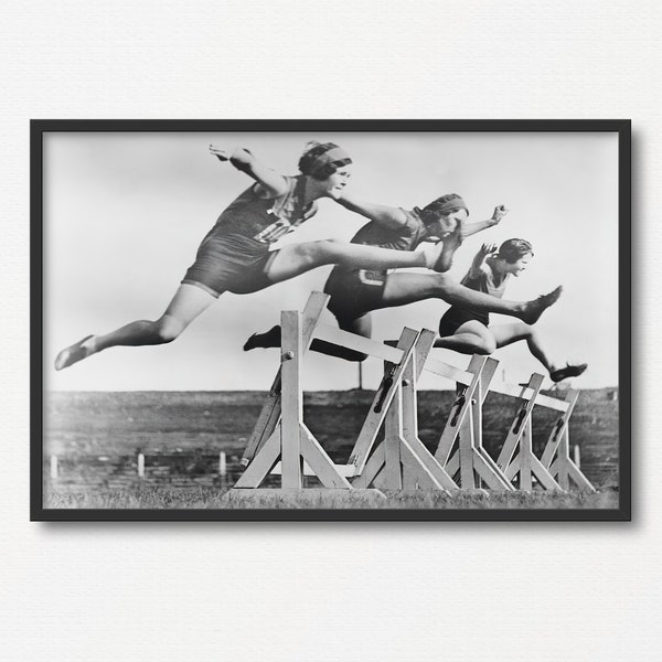 Women Hurdles Race Photography, Vintage Black and White Photo Print, Track and Field  Print Gift, Sports Wall Art, Printable Sport Poster