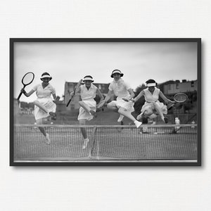 Fotografía de jugadoras de tenis femeninas, impresión de fotos en blanco y negro vintage, regalo de impresión de tenis, arte de pared deportivo, póster de tenis imprimible