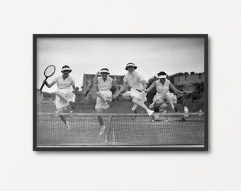 Women Female Tennis Players Photography, Vintage Black and White Photo Print, Tennis Print Gift, Sports Wall Art, Printable Tennis Poster
