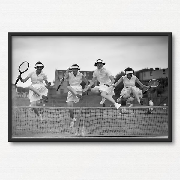 Women Female Tennis Players Photography, Vintage Black and White Photo Print, Tennis Print Gift, Sports Wall Art, Printable Tennis Poster