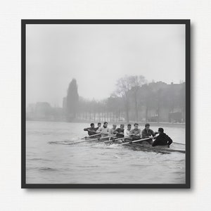 Fotografía de entrenamiento de la tripulación del equipo de remo, impresión fotográfica en blanco y negro, regalo de impresión de remo, arte mural deportivo, fotografía imprimible descargable