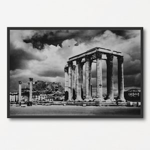 Templo de Zeus en Atenas, Fotografía vintage en blanco y negro, Mitología griega, Regalo de profesor de historia, Foto histórica antigua