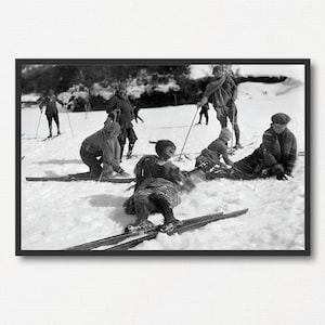 Fun Vintage Ski Photo, Black and White Photo Print, Winter Sports Lover Gift, New Year Gift, Ski Wall Art, Ski Poster, Skiing Winter Decor