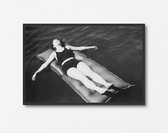 Fotografía vintage de playa, foto vintage en blanco y negro imprimible, decoración relajante, arte mural retro, ambiente veraniego