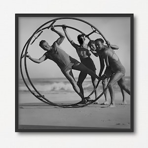 Men Playing at the Beach, Vintage Black and White Photo Print, Summer Gift, Beach Lover Gift, Old Summer Photograph