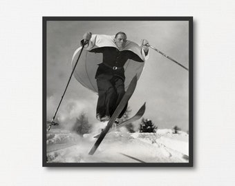 Ski-sailing, Old Black and White Photo Print, Winter Sports Lover Gift, New Year Gift, Antique 1930's Winter Photograph, Vintage Skiing