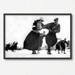 Vintage Ice Skaters Skating Photo, Old Black and White Photo Print, Winter Sports Photography, Ice Skating Wall Art, Winter Home Decor