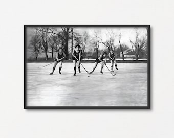 Frauen Eishockey Spielerin Fotografie, Vintage schwarz weiß Fotodruck, Hockey Geschenk, Sport Wandkunst, Hockey Poster zum Ausdrucken