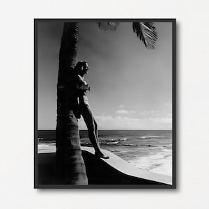 Beach Photo Wall Art, Vintage Black and White Photograph Print, Beach Lover Gift, Summer Gift, Beach Girl Poster, Retro Seaside Print