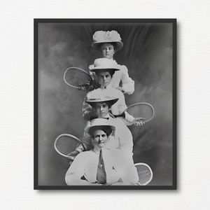 Portret tenisistki w stylu vintage, czarno-biały wydruk fotograficzny w stylu vintage, prezent z nadrukiem tenisowym, sztuka ścienna sportowa, plakat tenisowy do druku