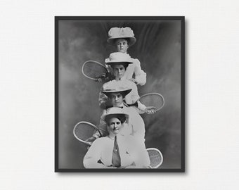 Vintage Female Tennis Players Portrait, Vintage Black and White Photo Print, Tennis Print Gift, Sports Wall Art, Printable Tennis Poster