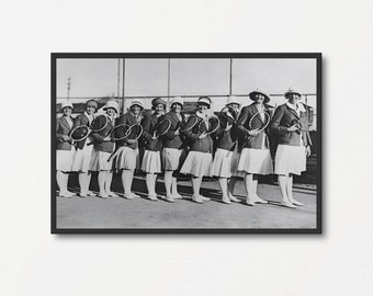 Vintage Tennis Female Team Photo Print, Black and White Photography, Tennis Gift, Women Sports Wall Art, Printable Retro Tennis Poster