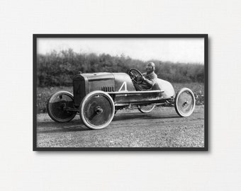 Vintage Racing Car Photograph Print, Old Black and White Photo, Motor Sports Lover Gift, Father Day Gift, Historical Photograph