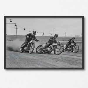 Motorcycle Speedway Racing Photograph, Old Black and White Photo Print, Motorcycle Lover Gift, Motor Sport Lover Gift, Speedway Wall Art