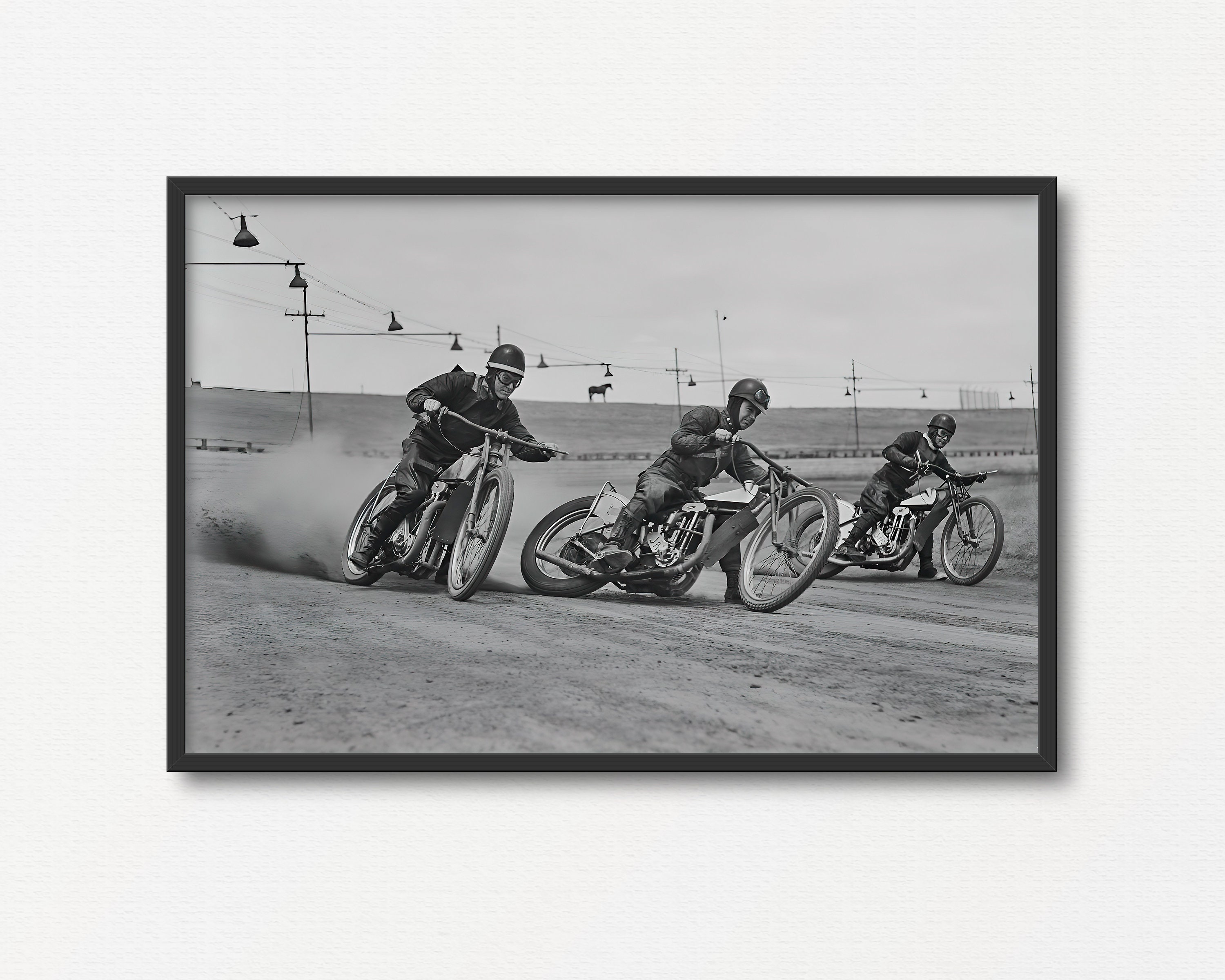 Motorcycle Speedway Racing Photograph, Old Black and White Photo Print, Motorcycle Lover Gift, Motor Sport Lover Gift, Speedway Wall Art