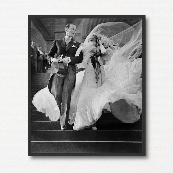 Braut und Bräutigam Hochzeitsfoto, Vintage Schwarzweiß-Fotodruck, Valentinstag Geschenk, Hochzeitsgeschenk, altes Foto