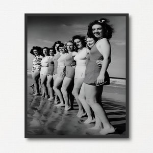 Vintage Beach Photo Wall Art, Black and White Photography, Classic Bathing Beauties Print, Coastal Decor, Retro Seaside Poster, Summer Gift