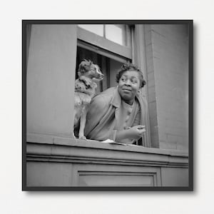 African American Woman with her Dog in Harlem, Vintage Black and White Photo Print, Animal Lover Gift, Dog Lover Gift, Historical Photo
