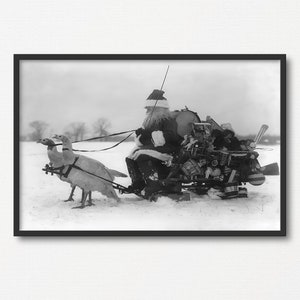 Santa Claus on Christmas Sled with Toys, Vintage Black and White Photo Printable, Retro Winter Holidays Gift, Vintage Photograph