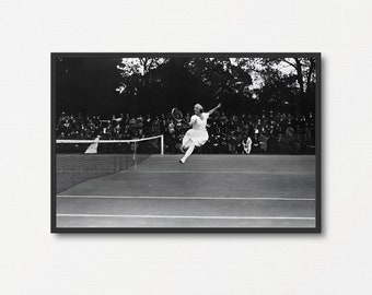 Woman Female Tennis Player Photography, Vintage Black and White Photo Print, Tennis Print Gift, Sports Wall Art, Printable Tennis Poster