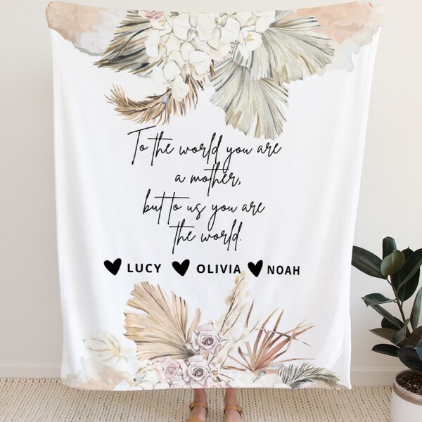 Personalised Fleece Blanket for Mum, Personalised Mother's Day Gift, Birthday Gift for Mum, Bohemian Throw, Mother's Day, From Children