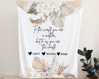 Personalised Fleece Blanket for Mum, Personalised Mother's Dat Gift, Birthday Gift for Mum, Bohemian Throw, Mother's Day, From Children