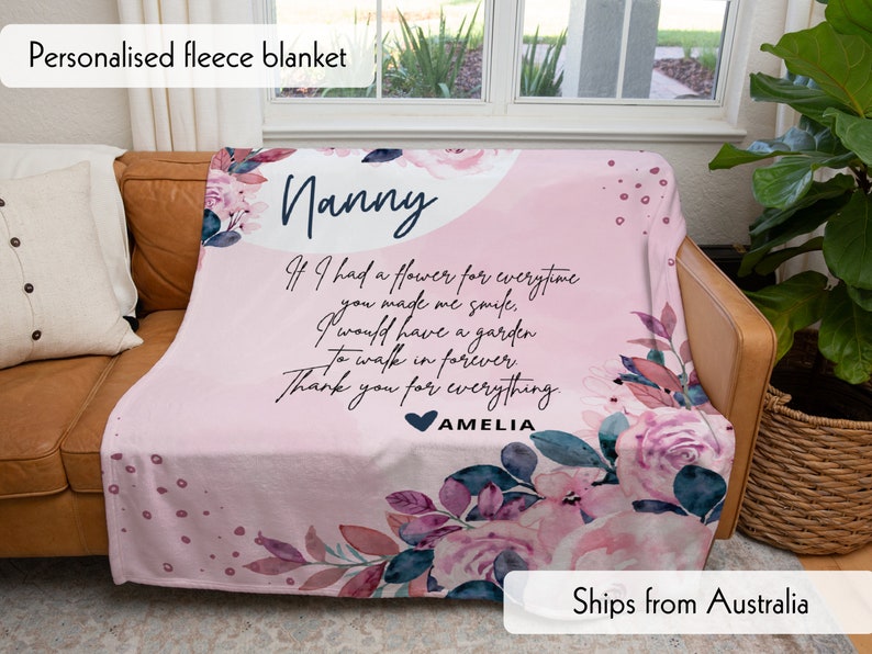 Personalised Fleece Blanket for Nanny, Nan, Grandma, Mother's Day Gift