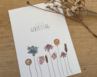 Postkarte Aquarell „Blumen“ Geburtstag