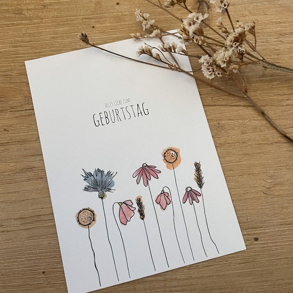 Postkarte Aquarell „Blumen“ Geburtstag