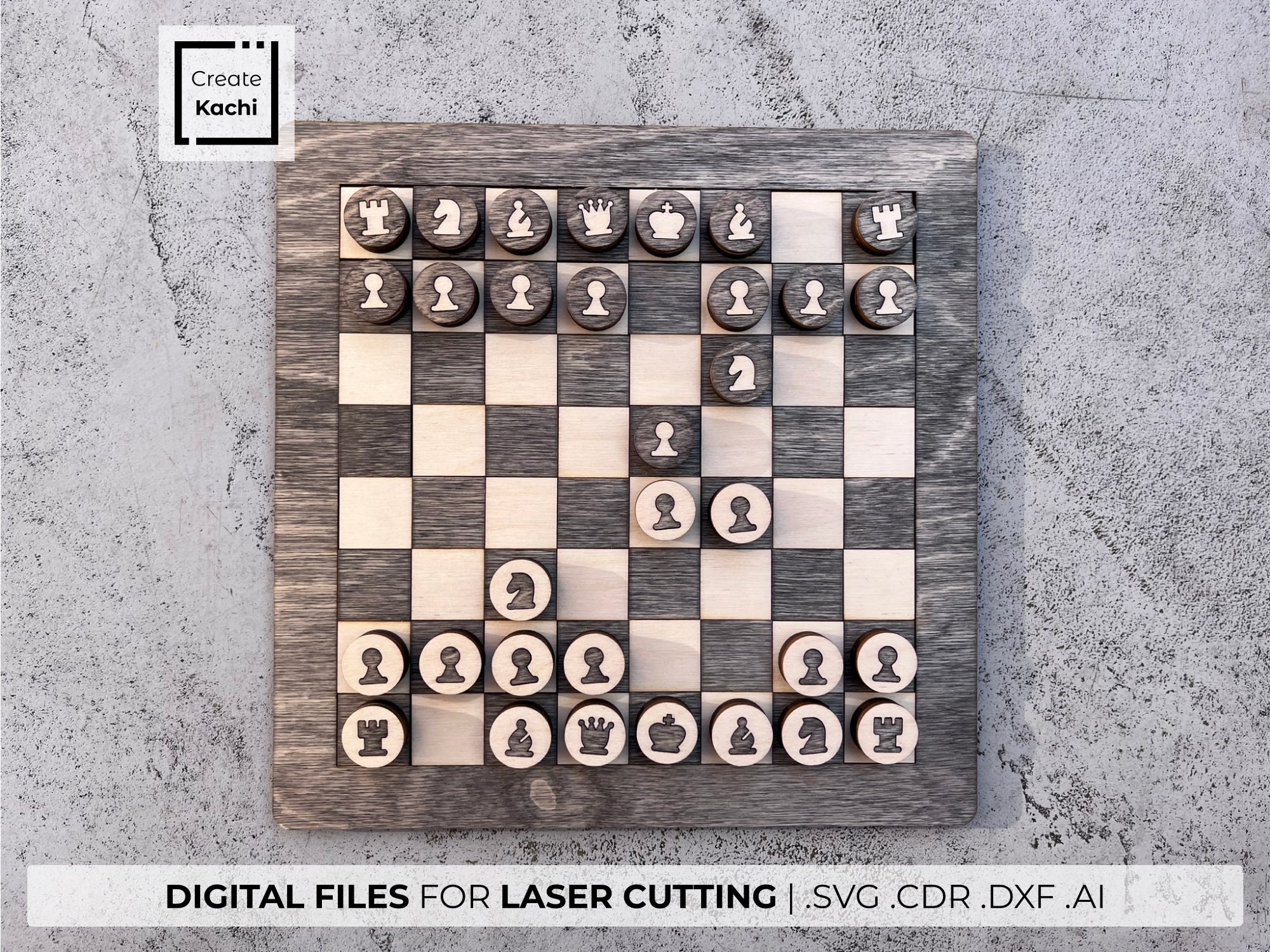 Laser Cut Wooden Chess Board & Pieces 4mm Free Vector cdr Download