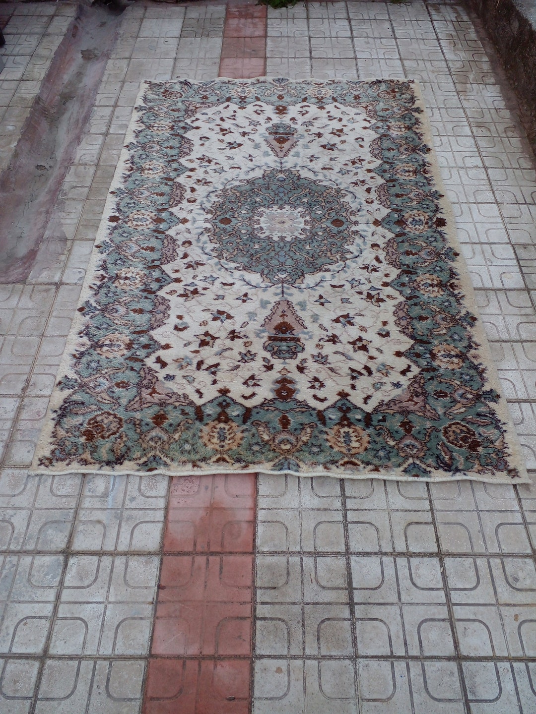 8x5 Geometric Rug Pattern Vintage Rug Handmade From 1950s Hand-dyed Organic Wool 8x5 Ft Geometric ...