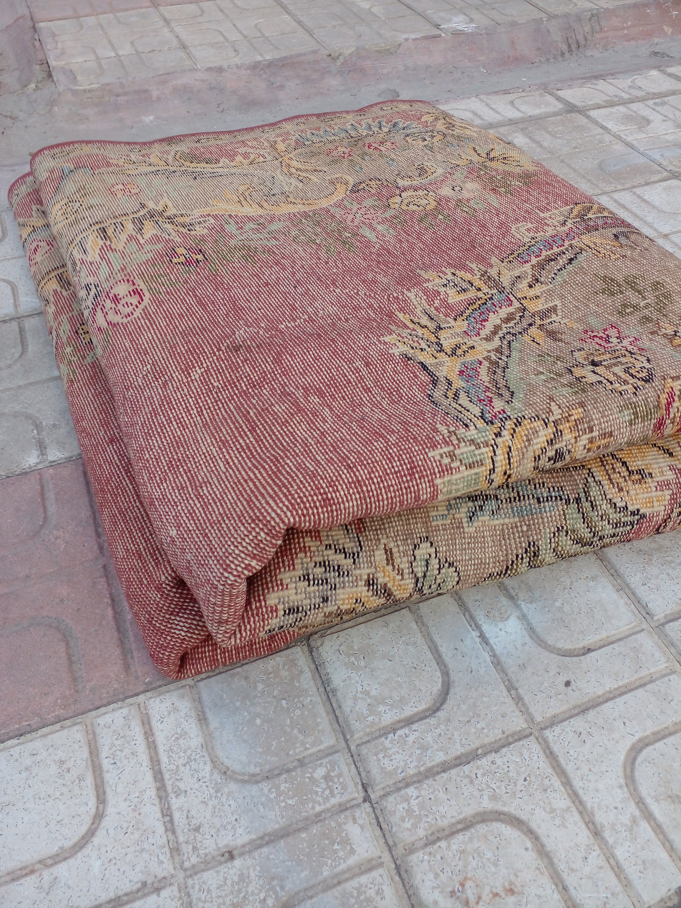 Vintage Rug Handmade From 1930s Hand-dyed Organic Wool 9x5 Ft Geometric ...