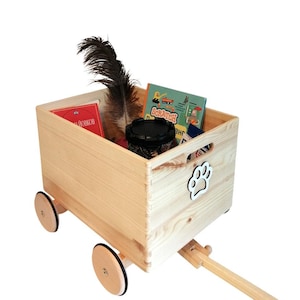 Opberger voor speelgoed op wielen, houten speelgoeddoos voor kinderen, houten kist voor peuters, gepersonaliseerde wagen voor speelgoed, grote houten trolley, houten wagen