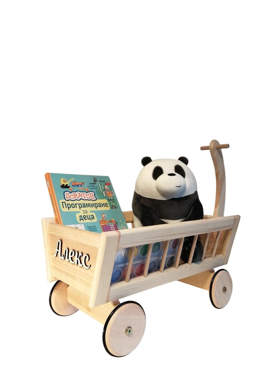 Wooden Wagon for Toys, Wooden Toy Organizer, Wooden Wagon, For Baby Nursery, Wooden Cart, Large Wooden Trolley, Baby Wagon,Toddler Pull Toy