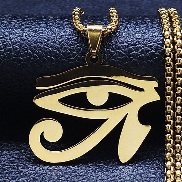 Stainless Steel Egyptian Eyes Chain Necklaces Men Statement Mythology Eye of Ra Horus Symbol- Jewelry- Egyptian Chain-Gift for Women and Men