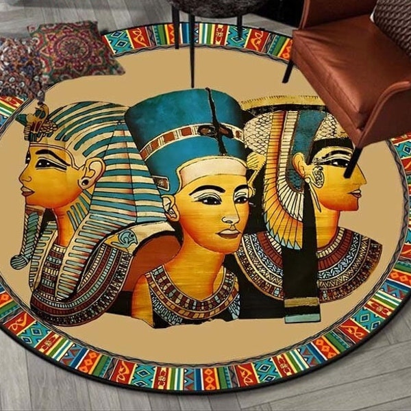 Egyptian Maya Pattern Flannel Round Area Rug for Bedroom Non-slip Carpets for Living Room Kitchen Mats- Egyptian decor-Ancient Egypt-Carpet