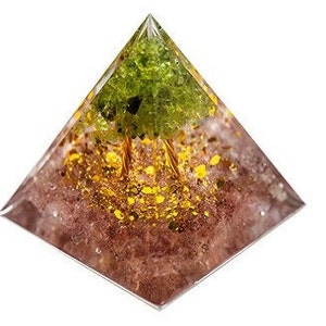 Resin Pyramid Natural Crystals Gravel Stone-Reiki Energy Generator- Healing Chakra- Meditation- Handcrafted Ornaments Office Room Decor