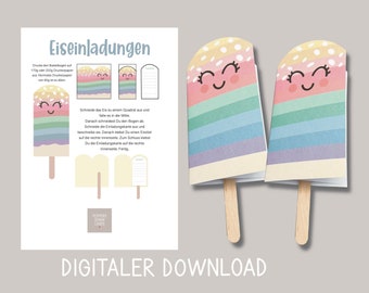 Eis Einladung zum Selberbasteln, PDF-Datei mit Bastelanleitung und Bastelbogen, Kindergeburtstagseinladungen