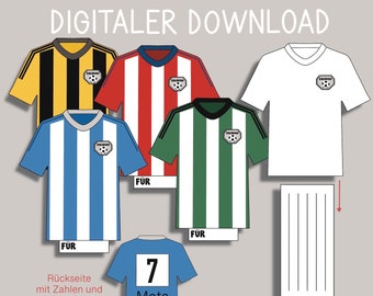 Fußball Trikot Einladung zum Selberbasteln, PDF-Datei mit Bastelanleitung und Bastelbogen, Kindergeburtstagseinladungen