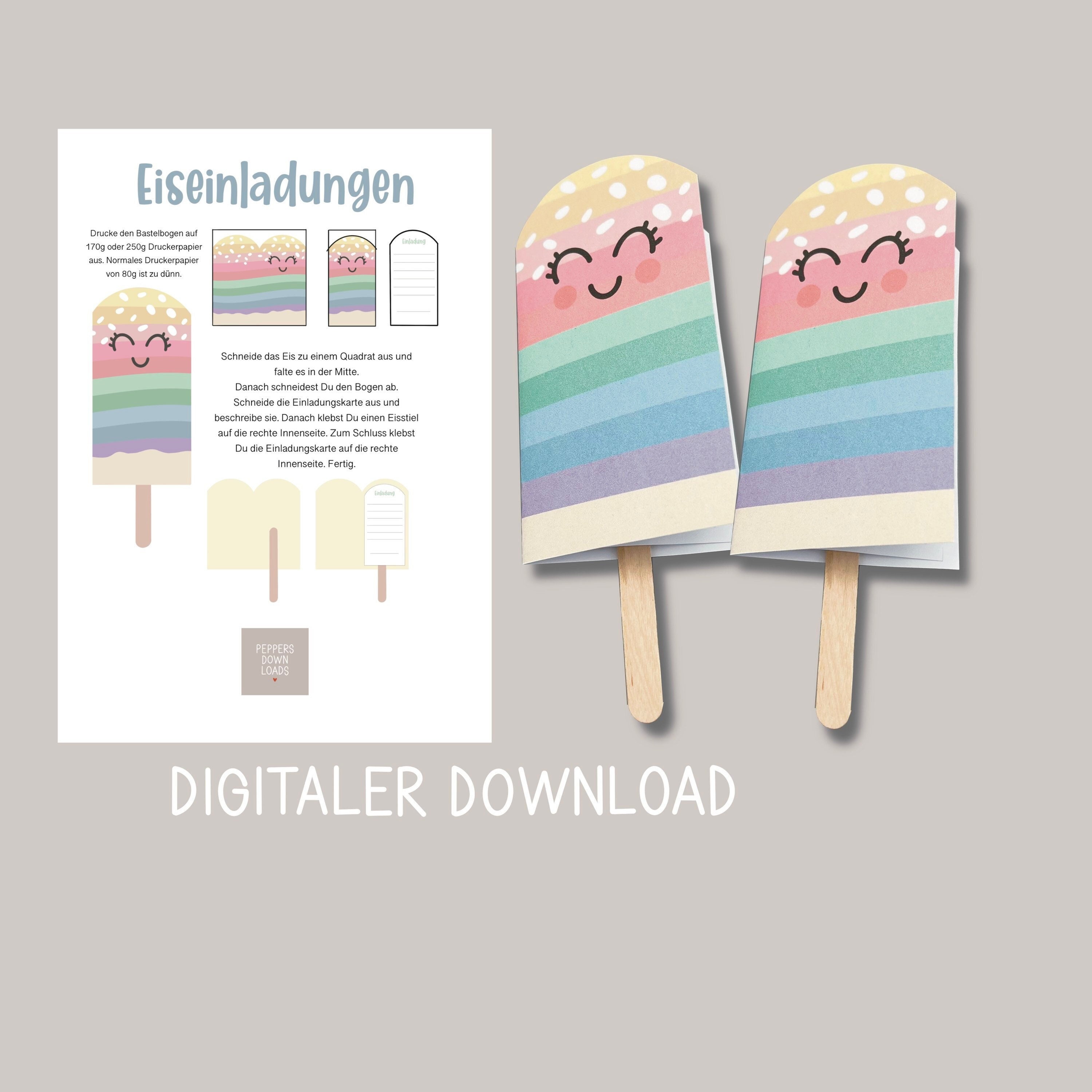 10 Einladungskarten 'Eis-Party' – DIN A6, 300g Karton, Folienkaschiert, Zum Selbstbeschriften, Für Kindergeburtstag & Sommerfest