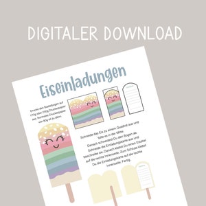 Eis Einladung zum Selberbasteln, PDF-Datei mit Bastelanleitung und Bastelbogen, Kindergeburtstagseinladungen image 3