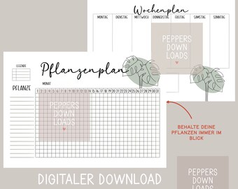 Pfanzenplaner Wochenplaner zum Ausdrucken und selber Gestalten, Organisation Planer Pfanzentagebuch Gießplan PDF Datei