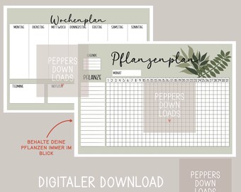 Pfanzenplaner Wochenplaner zum Ausdrucken und selber Gestalten, Organisation Planer Pfanzentagebuch Gießplan PDF Datei