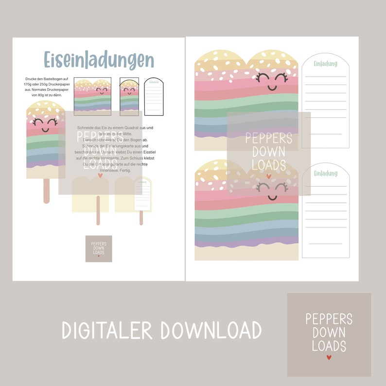 Eis Einladung zum Selberbasteln, PDF-Datei mit Bastelanleitung und Bastelbogen, Kindergeburtstagseinladungen image 6