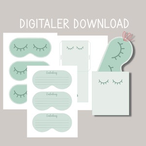 Übernachtungsparty Einladung Schlafmaske zum Selberbasteln, PDF-Datei mit Bastelanleitung und Bastelbogen, Kindergeburtstagseinladungen
