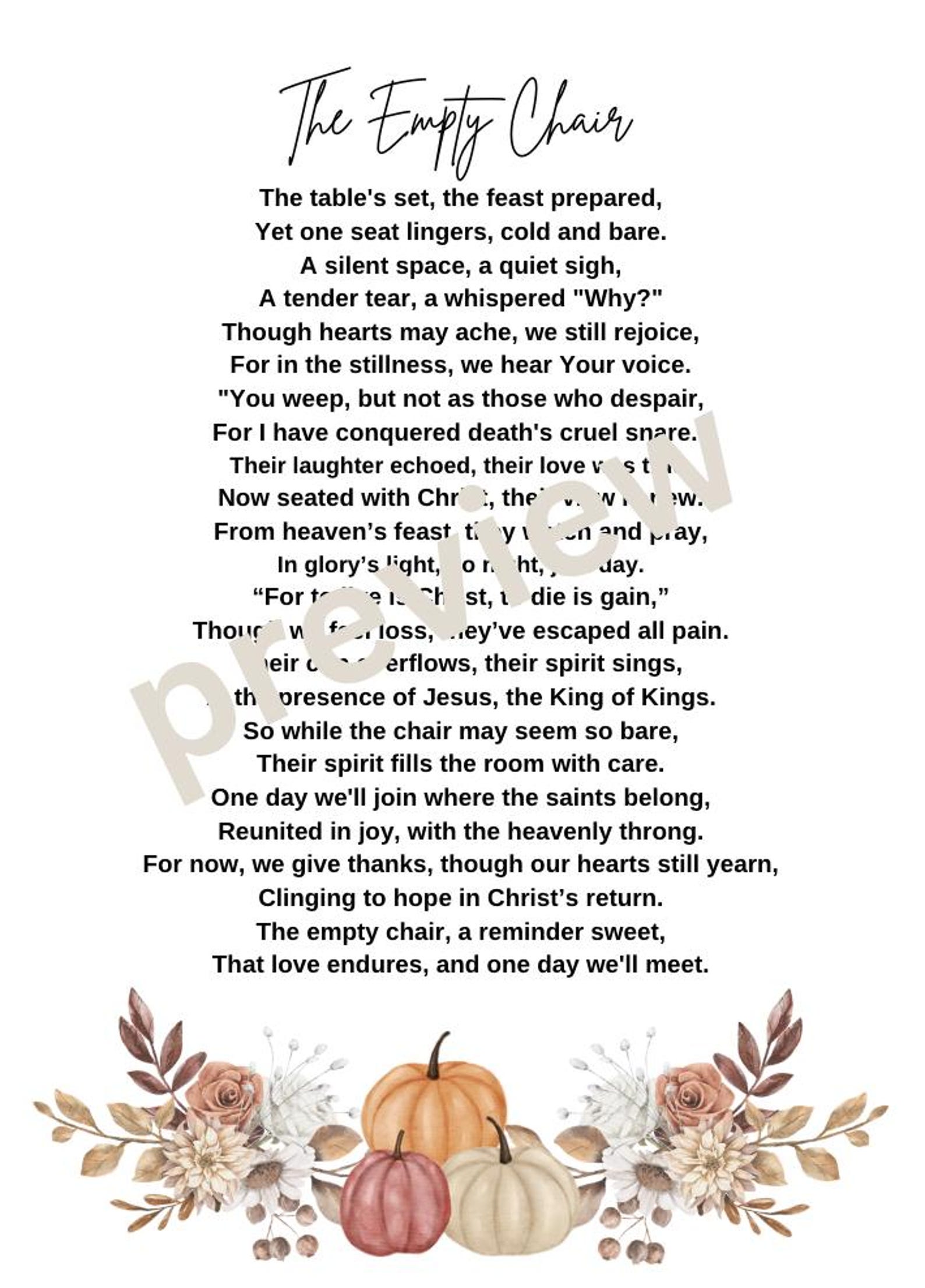 The Empty Chair Poem - Etsy