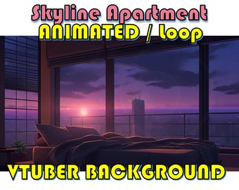 VTUBER ANIMATED BACKGROUND - Skyline Apartment Room (loop, 1080p)