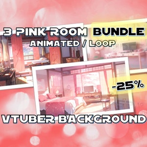 3 x VTUBER ANIMATED BACKGROUND - Pink Room Bundle (3 Rooms, loop, 1080p)